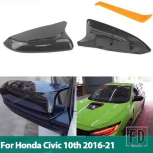 ホンダ スポーツホーンスタイル リアビュー サイドウィングミラーカバーキャップ カーボンパターン ブラック シビック 10TH 2016-20用