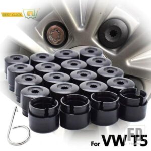 VW 20個 ホイールナットボルトヘッドカバーキャップ 19 mm黒 + ツールトランスポーター T5 T6 37834-2020 スタイリング