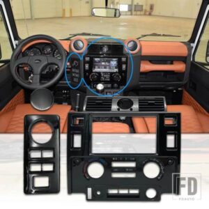 ランドローバー チューニングインテリアパーツダブルディンフェイシアキットディフェンダーマットブラックカーボンルック