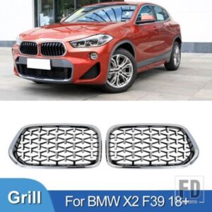BMW PULLECO ダイヤモンドフロントバンパーキドニーグリルレーシンググリル X2 F39 グロスブラックグリルグリルトリムアクセサリー 2018-2022