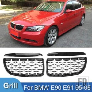 BMW PULLECO 車フロントキドニーグリルダイヤモンドスタイルグリルレーシンググリル E90 E91 323I 328I 335I 330I 325I 3シリーズ 2005-2008