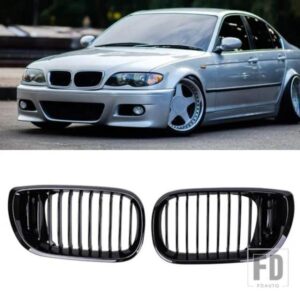 BMW フロントキドニーグリルグロスブラックシングルスラットフードグリルレーシンググリル 3シリーズ E46 4 ドア 2002-2005 交換