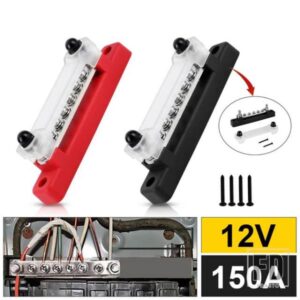 バスバーバッテリー配電ブロック 12V M6 スタッドプラスマイナスバスバートラックボートカーキャンピングカー用