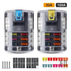汎用 6 ファッションブレードヒューズブロック 32V プラスチックカバー安全キャッチ回路ヒューズボックスホルダーアクセサリーマリントラック用