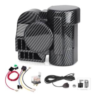 エアホーン 12V 150DB カーボンパターンカタツムリ電気自動車ホーンハーネス 12V 車トラックオートバイ 防水