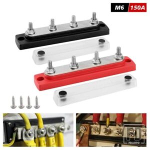 150A 配電ブロック 48V バスバー端子台 4 M6 端子スタッドマリンバスバーとカバー付きトラック
