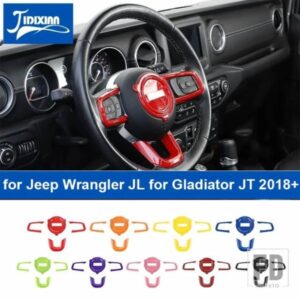 ジープ 車インテリアステアリングホイール装飾カバーラングラー JL グラディエーター JT 2018-24 アップ