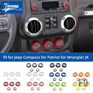 ジープ カーオーディオエアコンスイッチノブ装飾リングカバーコンパスパトリオット用ラングラー JK 2011-2017