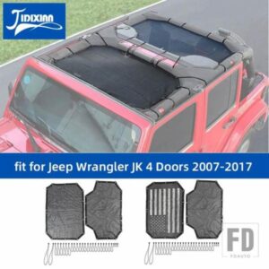 ジープ 車トップサンシェードカバールーフ UV 防止断熱ネットラングラー JK 4 ドア 2007 2008 2009 2010-2017 アクセサリー