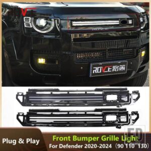 ランドローバー 車換気フロントバンパーグリルメッシュ LED ダイナミックライトディフェンダー 90 110 130 2020 -2024 スタイリング