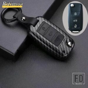 VW カーボンマット折りたたみキーケースフォルクワーゲンポロボラティグアンパサートゴルフ 6 LAVIDA シロッコ 3ボタンアクセサリー