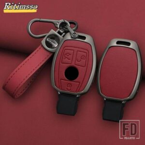 メルセデスベンツ 合金 + レザーキー FOB ケースカバー A B C E S G クラス W204 W205 W212 W213 W176 W177 GLC CLA カーアクセサリー