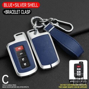 トヨタ 合金 + TPU 車ホルダーシェルキーカバーケース ヤリスハイブリッドオーリス RAV4 カムリ 55 2012-2018 キーケース FOB キーホルダー - Silver Blue