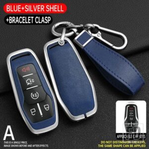 フォード 合金キーカバーケースフュージョンモンデオマスタング F-150 エクスプローラーエッジ 2015-18 キーキーホルダー - Silver Blue
