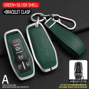 フォード 合金キーカバーケースフュージョンモンデオマスタング F-150 エクスプローラーエッジ 2015-18 キーキーホルダー - Silver Green