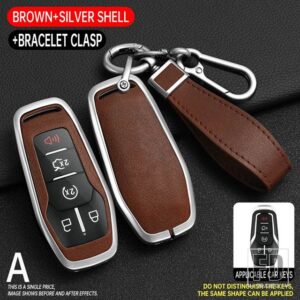 フォード 合金キーカバーケースフュージョンモンデオマスタング F-150 エクスプローラーエッジ 2015-18 キーキーホルダー - Silver Brown
