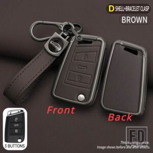 VW 合金 + 革キーケースカバーシェル ゴルフ 7 MK7 ティグアン MK2 シート ATECA レオン FR 2 イビサシュコダオクタ - Brown 1 PC