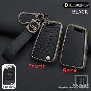 VW 合金 + 革キーケースカバーシェル ゴルフ 7 MK7 ティグアン MK2 シート ATECA レオン FR 2 イビサシュコダオクタ - Black 1 pc