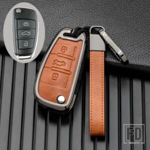 アウディ 合金 + レザーキーケースカバーホルダー A1 A3 A6 A6L Q2 Q3 Q7 TTS R8 S6 RS3 キーシェル FOB カーアクセサリー - Brown
