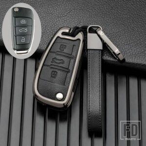 アウディ 合金 + レザーキーケースカバーホルダー A1 A3 A6 A6L Q2 Q3 Q7 TTS R8 S6 RS3 キーシェル FOB カーアクセサリー - Black