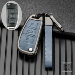 アウディ 合金 + レザーキーケースカバーホルダー A1 A3 A6 A6L Q2 Q3 Q7 TTS R8 S6 RS3 キーシェル FOB カーアクセサリー - Blue