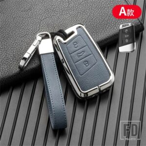 VW メタル + レザーキーケースカバーバッグフォルクスイーゲンパサート B8 MAGOTAN シュコダスーパーブ A7 コディアックシートシェル FOB - Silver Blue