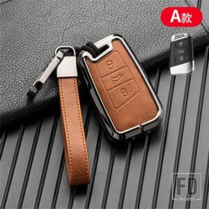 VW メタル + レザーキーケースカバーバッグフォルクスイーゲンパサート B8 MAGOTAN シュコダスーパーブ A7 コディアックシートシェル FOB - Grey Brown