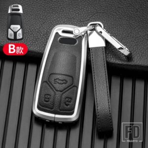 アウディ 合金 + レザーキーカバーケースシェル A6 A5 Q7 S4 S5 A4 B9 Q7 A4L 4 メートル TT TTS RS 8S 2016 2017 2018 アクセサリー - Silver black