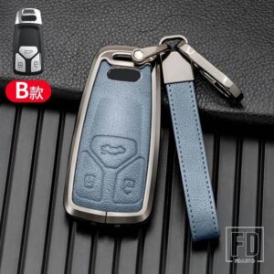 アウディ 合金 + レザーキーカバーケースシェル A6 A5 Q7 S4 S5 A4 B9 Q7 A4L 4 メートル TT TTS RS 8S 2016 2017 2018 アクセサリー - Grey Blue
