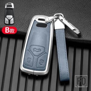 アウディ 合金 + レザーキーカバーケースシェル A6 A5 Q7 S4 S5 A4 B9 Q7 A4L 4 メートル TT TTS RS 8S 2016 2017 2018 アクセサリー - Silver Blue