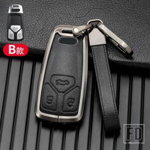 アウディ 合金 + レザーキーカバーケースシェル A6 A5 Q7 S4 S5 A4 B9 Q7 A4L 4 メートル TT TTS RS 8S 2016 2017 2018 アクセサリー - Grey Black