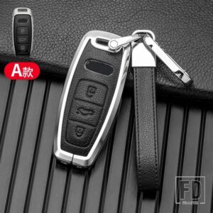 アウディ 合金 + レザーキーケースカバー A6 C8 A7 A8 Q8 2018 2019 インテリアアクセサリーキーリングキーホルダー - Silver black