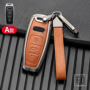 アウディ 合金 + レザーキーケースカバー A6 C8 A7 A8 Q8 2018 2019 インテリアアクセサリーキーリングキーホルダー - Grey Brown