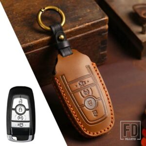 フォード 革車リモートキーフォブカバーフュージョンマスタングエッジ ECOSPORT EXPLORER F150 F250 2017 2018 2019 キーカバー - 4 Btn Brown Key A