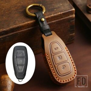 フォード 革スタイリングキーリモートキー FOB ケースカバーキーホルダーフィエスタフォーカス 3 4 MK3 MK4 モンデオ ECOSPORT クーガフォーカ - Brown
