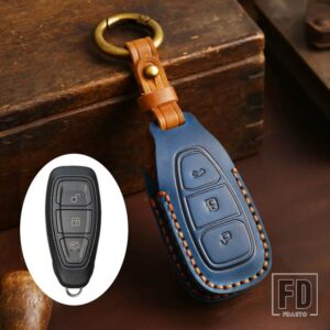 フォード 革スタイリングキーリモートキー FOB ケースカバーキーホルダーフィエスタフォーカス 3 4 MK3 MK4 モンデオ ECOSPORT クーガフォーカ - Blue