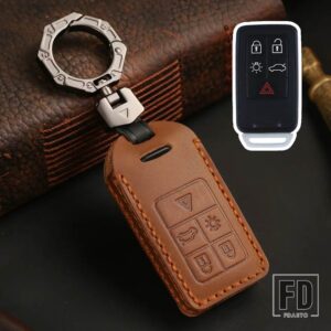 ボルボ 5 6 ボタン革車リモートキー FOB カバーケースホルダーシェルプロテクター XC60 V60 S60 XC70 V40 キーホルダーアクセサリー - 5 Buttons Brown