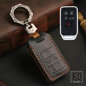ボルボ 5 6 ボタン革車リモートキー FOB カバーケースホルダーシェルプロテクター XC60 V60 S60 XC70 V40 キーホルダーアクセサリー - 5 Buttons Black