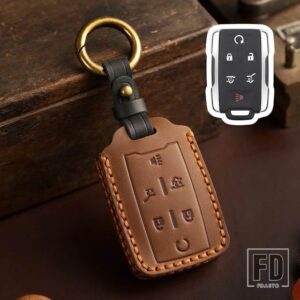 シボレー 新スタイル革キーカバーシエラユーコン用シルバラードサバーバンタホスマートキーケース FOB 4 6 ボタン - 6 Buttons Brown