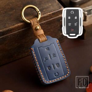 シボレー 新スタイル革キーカバーシエラユーコン用シルバラードサバーバンタホスマートキーケース FOB 4 6 ボタン - 6 Buttons Blue