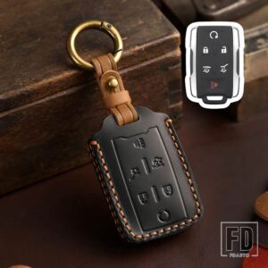 シボレー 新スタイル革キーカバーシエラユーコン用シルバラードサバーバンタホスマートキーケース FOB 4 6 ボタン - 6 Buttons Black