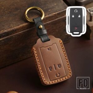 シボレー 新スタイル革キーカバーシエラユーコン用シルバラードサバーバンタホスマートキーケース FOB 4 6 ボタン - 4 Buttons Brown