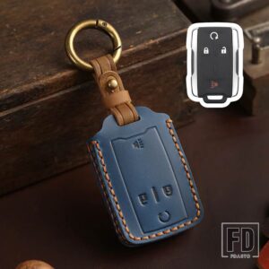 シボレー 新スタイル革キーカバーシエラユーコン用シルバラードサバーバンタホスマートキーケース FOB 4 6 ボタン - 4 Buttons Blue