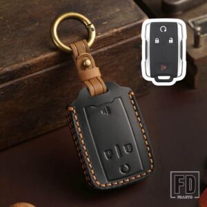 シボレー 新スタイル革キーカバーシエラユーコン用シルバラードサバーバンタホスマートキーケース FOB 4 6 ボタン - 4 Buttons Black