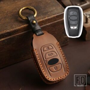 スバル 革キーケースカバーシェル BRZ フォレスターレガシィアウトバック WRX STI インプレッサ XV CROSSTREK プロテクター FOB アクセサリー - 4 Buttons Brown