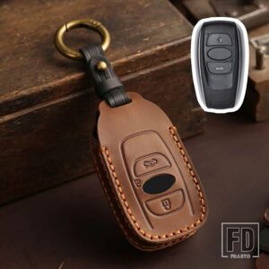 スバル 革キーケースカバーシェル BRZ フォレスターレガシィアウトバック WRX STI インプレッサ XV CROSSTREK プロテクター FOB アクセサリー - 3 Buttons Brown