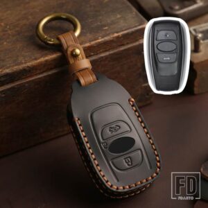 スバル 革キーケースカバーシェル BRZ フォレスターレガシィアウトバック WRX STI インプレッサ XV CROSSTREK プロテクター FOB アクセサリー - 3 Buttons Black