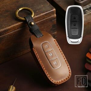 日産 ハンドメイドレザーカーリモートキーフォブケースカバー キャシュカイアルティマ 2022用 - 2 Buttons Brown