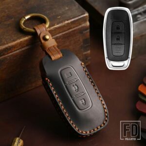 日産 ハンドメイドレザーカーリモートキーフォブケースカバー キャシュカイアルティマ 2022用 - 2 Buttons Black