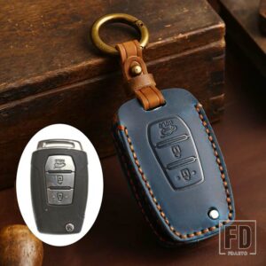 手作り革スマートキーケースカバープロテクターホルダー双竜 2015 2016 チボリレクストンコランド C 3ボタン FOB キー - Blue(Trunk)